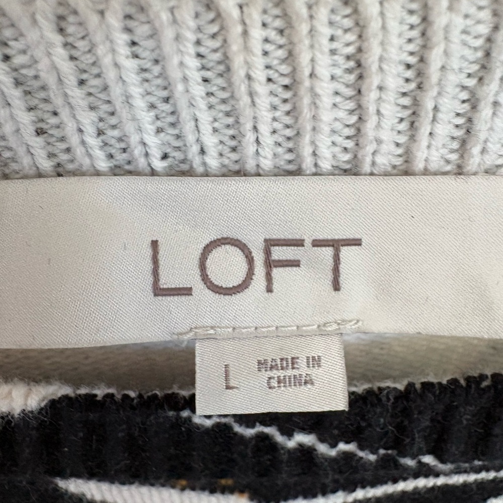 LOFT Black Crewneck Sweater with Blue Floral Motif - Picture 5 of 8